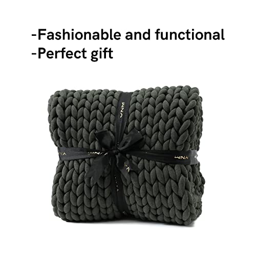 YnM Weighted Blanket, Handmade Chunky Knitted Design, Soft and Cozy, Temperature Regulating and Breathable, Machine Washable Throw for Sleep or Home Decor (Forest Green, 60x80 Inch, 20lbs)
