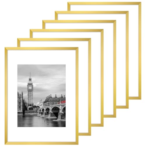 Fixwal 12x16 Poster Frame Set of 6 with Shatter Resistant Plastic Glass Thin Border and Light Weight Photo Frames for Wall Decor Diamond Art Gold