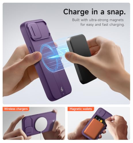 Image of SURITCH for iPhone 17e /16e Case with Magnetic Camera Slide Cover and Adjustable Kickstand, Compatible with MagSafe, Shockproof Bumper Case Slim Protective Cover 6.1 Inch,Dark Purple
