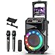 HUABAO Karaoke-Maschine mit 2 drahtlosen Mikrofonen, rollenden Rädern und Trolley - 8800mAh tragbarer Bluetooth-Lautsprecher, PA-System mit Lichtern, einstellbarem Bass/Treble/Echo für Partys, drinnen