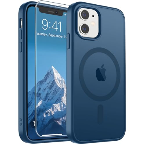 Image of SUPFINE Magnetic for iPhone 11 Phone Case with Screen Protector (Compatible with MagSafe)(Military Grade Drop Protection) Translucent Matte Shockproof with Anti-Fingerprint Phone Case,Deep Blue