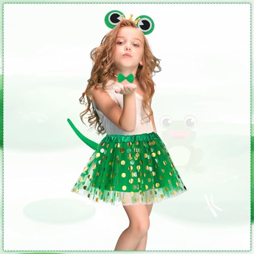 patinadrift 4 Stück Frosch Kostüm Set,Froschkostüm Kinder mit Frosch Stirnband Fliege Schwanz Tutu,Froschkönig Haarreifen Accessoire,Tierkostüm Kinder Set für Karneval Fasching