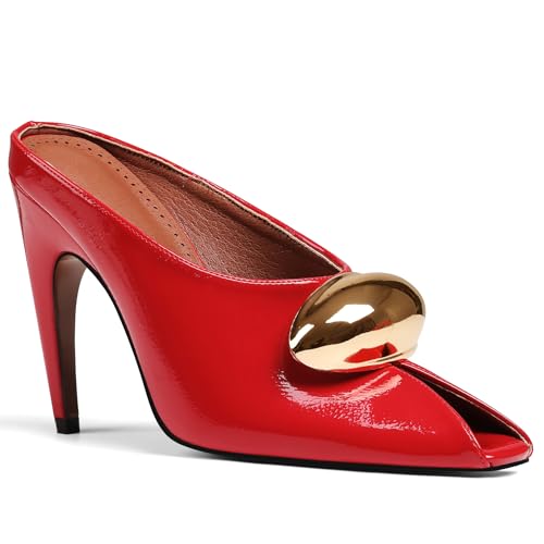 Oiamenne Stiletto Heels for Women Peep Toe Heeled Mules Sandals Pointed Toe Pumps High Heeled Sandals for Women Comfortable Casual Wedding Office Dating Dress Shoes