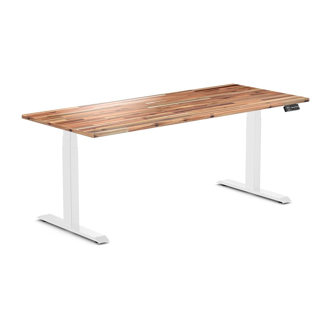 Desky Dual Hardwood Sit Stand Desk Acacia 72" White