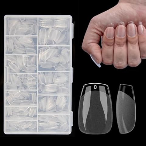 Extra Short Coffin Nail Tips Full Cover Clear Press on Nails Extension Fake Nails Short Coffin Gel Tips Acrylic Nails False Nails No C Curve Full Matte 504pcs for Nail Art Salons & Home DIY 12 Sizes Cover
