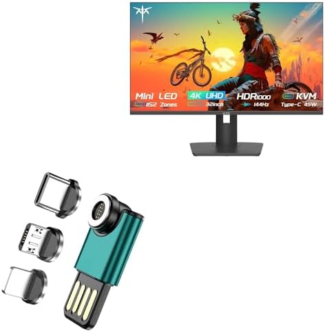 BoxWave Cable Compatible with KTC M32P10 Gaming Monitor (32") - MagnetoSync mini Adapter, Magnet Charging Cable USB Type-C Micro USB - Teal image 3