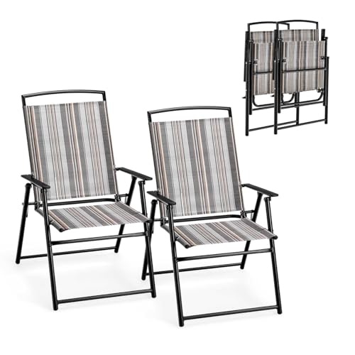 Chaises de jardin pliables à dossier haut et finition rayée élégante