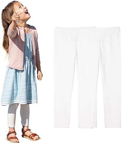 THEE BRON Toddler/Little Girls Basic Cotton Ankle Leggings Pants (2T/Toddler Girl, 2Pack-White)