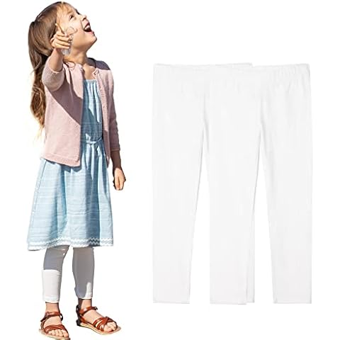 THEE BRON Toddler/Little Girls Basic Cotton Ankle Leggings Pants (6T/Little Girl, 2Pack-White) Cover