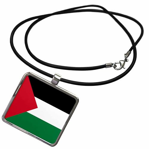 3dRose InspirationzStore Flags - Flag of Palestine - Palestinian Black red White Green Stripes Triangle Arab World Country West Bank - Necklace with Rectangle Pendant (ncl_158407)