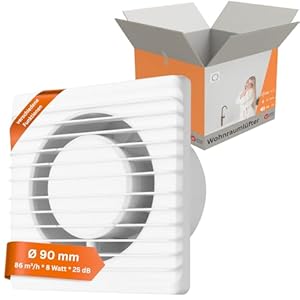 MKK Badlüfter 90mm Wandmontage Leise Lüfter Wohnraumlüfter Weiß (Kabel + Schalter)