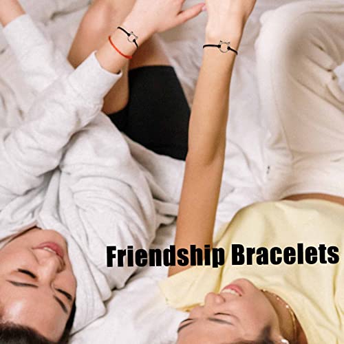 Ronglry 2Pcs Pinky Cat Matching Friendship Bracelets Long Distance Cute Relationship Bracelet Couples Adjustable Cord Promise Wish Bracelet Cat Jewelry Gifts For Women Men Teen Girls A #TOP4