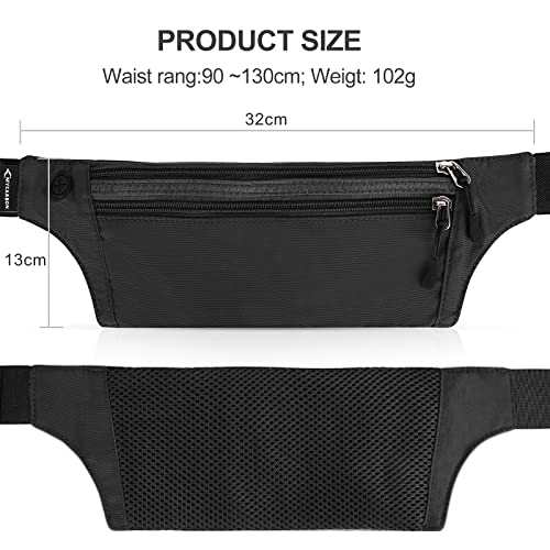 MYCARBON Saszetka biodrowa damska męska z RFID wodoodporna antykradzieżowa sportowa saszetka na pasek dwie kieszenie ze złączem do słuchawek torba do biegania w podróży rower bieganie, Czarny (Black