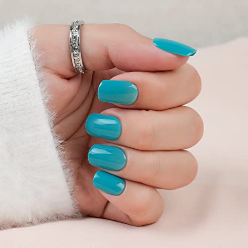Short Press On Nails Square Blue, Glossy Acrylic Fake Nails Natural，24Pcs False Nails With Designs, Glue On Nails For Women Art Kit #TOP1