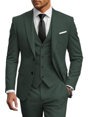 Wangyue Mens Suits 3 Piece Green Suit Slim Fit Wedding Suits for Men Formal Business Prom Tuxedo