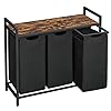 VASAGLE Laundry Hamper Laundry Basket Laundry Sorter with 3 Pull Out and Removable Bags Shelf Metal Frame 3 x 10 Gallons 38L 364 x 13 x 284 Inches Rustic Brown and Black UBLH301B01
