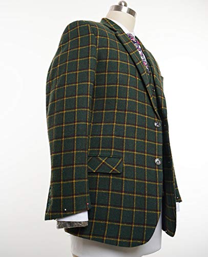 Classic Vintage Olive Green Mens Suits Plaid Wool Blend Tweed 3 PCS Suits Tuxedo Blazer2