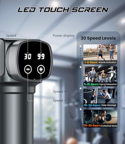 Image of Deep Tissue Massage Gun, Portable Percussion Muscle Massager with 30 Speeds & 6 Attachments, Handheld Electric Back & Neck Massager for Pain Relief