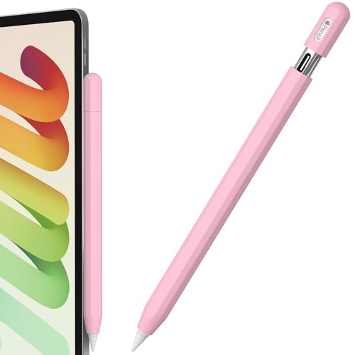 FAFALITHIC Silicone Case Cover Compatible with Apple Pencil USB-C Decagon Protective Sleeve Anti-Slip Grip Support Magnetic Attachment (Pink)