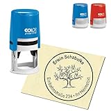 Stempel Adressstempel personalisiert   Baum mit Eulen   rund ∅ 40mm Automatikstempel als Firmenstempel Namensstempel Bürostempel
