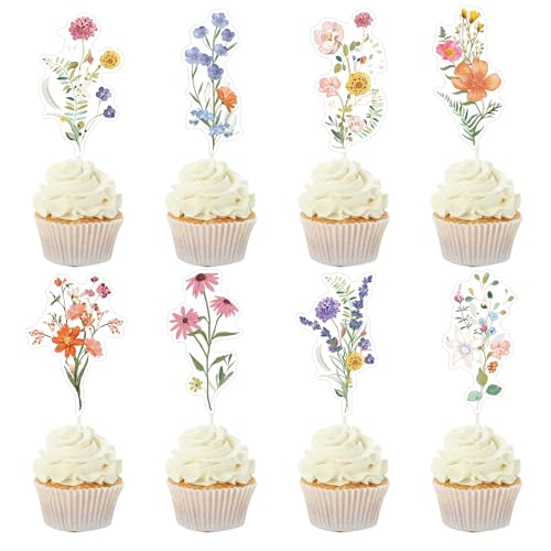 Rngmsi Wildflower Party Decorations 40PCS Cupcake Toppers Baby Shower