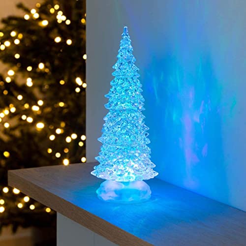 Marco Paul 27 cm Farbwechsel Glitzer Weihnachtsbaum Wasser Spinner LED Weihnachtsdekoration Batteriebetriebene Innendekoration Festlich Leuchtet Wirbel Wasser gefüllt Baum Acryl Weihnachtsdekoration Cover