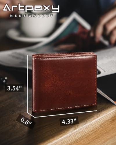 Image of Artpaxy Mens Wallet Bifold Genuine Leather RFID Blocking Wallet for Men with 1 ID Window 13 Card Holders 2 cash pockets 1 Gift Box
