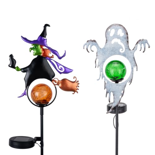 Venniy Solar Halloween Garden Stake Light 2 Pack Witch & Ghost Decorations