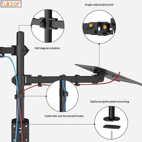Image of Tukzer Monitor & Laptop Desk Arm Stand, Basic Pole Mount for 13-32 Inch Computer Screen Monitors for Dell, LG, Samsung,HP,Lenovo,Acer,ASUS, Tilt Adjustable,Tray for Laptops,Notebooks Upto 17 inch, Tablet