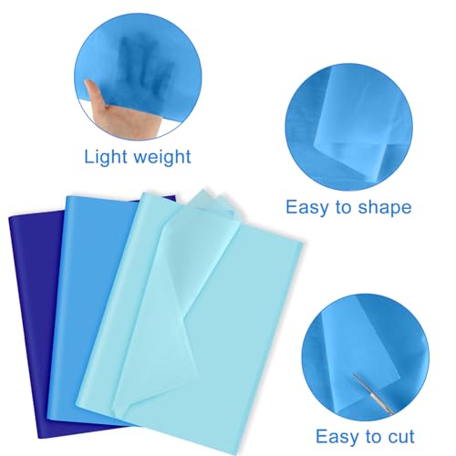 Image of NEBURORA Assorted Blue Gift Wrap Paper Set 60 Sheets Wrap Tissue Paper 3 Colors for DIY Gifts Packaging Easter Baby Shower Birthday Wedding Christmas and Blue Party Decoration