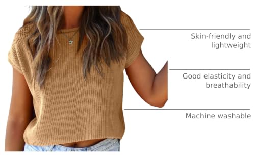 Image of LCXWFE Womens Summer Cropped Sweater Vest Trendy Cap Sleeve Crop Tops Crew Neck Loose Knit Tank Top