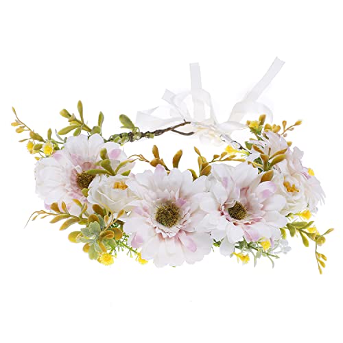 Verstellbares Blumen-Haarband mit Blumengirlande, Krone, Halo, Kopfschmuck, Boho, mit Band, Hochzeit, Festival, Party, 12 Stück Cover