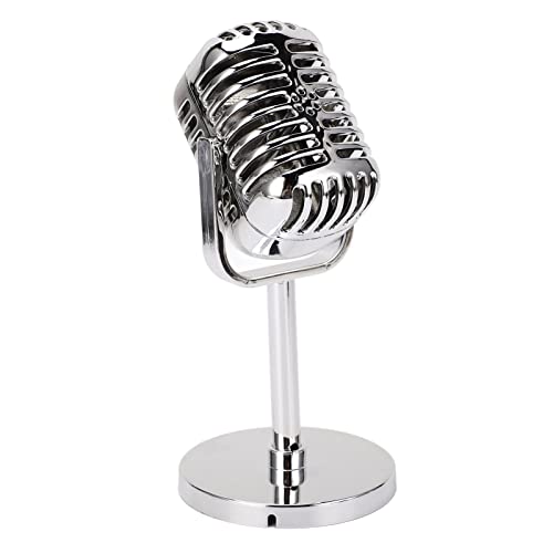 Vintage Retro Microphone Prop, Classic Fake Microphone Model with Stand, Stage Table Decor, Photography Props Mic for Costume & Role Play