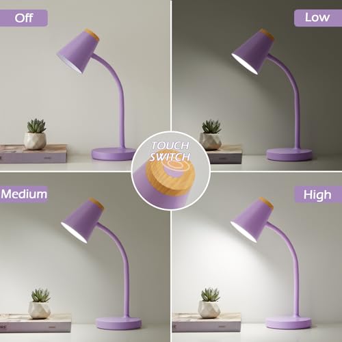 Image of EJIAXIN Desk Lamps for Home Office - Small LED Desk Lamp Touch Dimmable Reading Light for College Dorm Room - Adjustable Flexible Gooseneck Table Lamp for Bedside Bedroom Nightstand Purple
