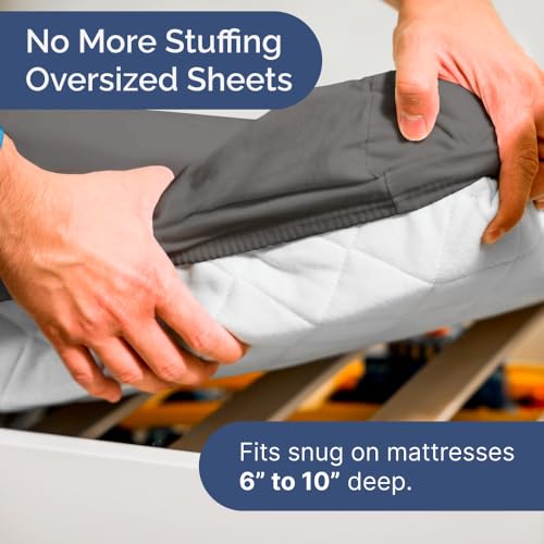 Image of Cot Sheet Set, 33 inch x 75 inch - Easy-Fit Cot Size Mattress Sheets - Dark Grey