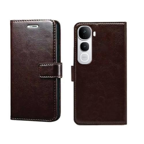 amazon basics Vivo Y400 Pro 5G Flip Cover | Card Pockets Wallet & Stand | Flip Cover for Vivo Y400 Pro 5G (Coffee)