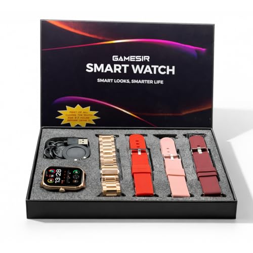 Image of GameSir H9 Gold Dial Smartwatch Combo, 4 Straps, 2.01'' HD Display, Bluetooth Calling, IP67, Crown Control, Fitness Tracker with Heart Rate & SPO₂, 100+ Sports Modes for Men & Women (Gold Dial)