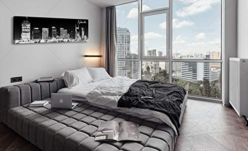 Image of Nashville Skyline Wall Art Panoramic City Landscape Picture 13.8 inchX47.3 inch | Canvas Modern Artwork Black and White Painting for Living Room Bedroom Decor Skyscraper Poster Giclee Print Home Decorations