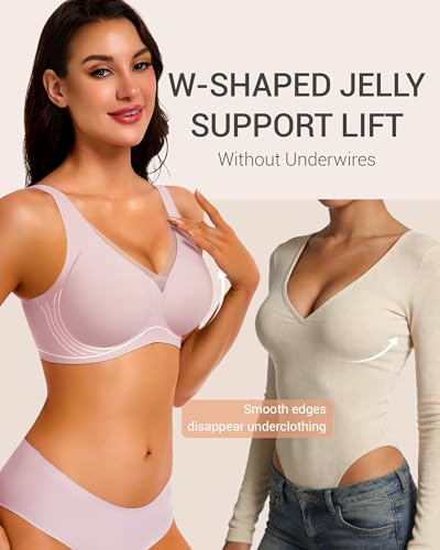 Image of Gailife Deep V Jelly Bras for Women No Underwire Wireless Seamless Push Up Bra Comfort Support Plunge Bralette Full Coverage