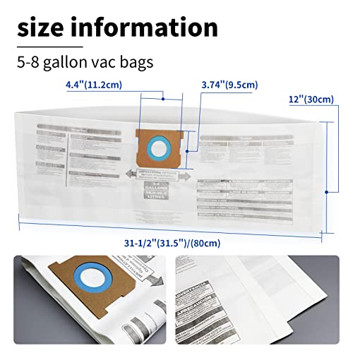 for shop vac bags 5-8 gallon type e 90661 9066133 type h 90671 9067133 vf2004 vhbs vdbs high- efficiency disposable vacuum collection filter bags 5 pack