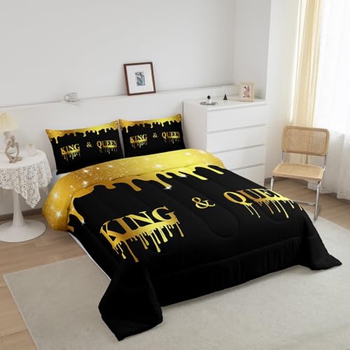 Image of Feelyou King and Queen Comforter Set King Size, Glitter Mr Mrs Comforter for Couple Man Woman Couple Lover Bedding Set Valentine Day Duvet Set Couple Bed Set 3Pcs