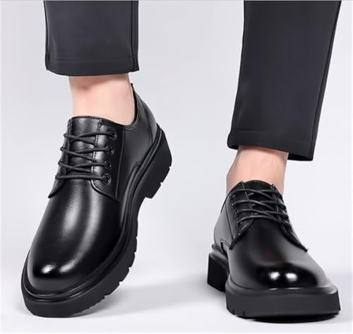 Casual Round Toe Non Slip Shoes Comfortable Business Formal Modern Classic Lace up Oxford Block Heel Heightening for Formal and Everyday Wear3