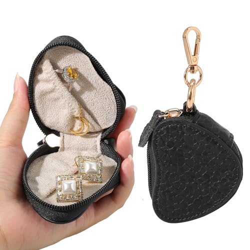 GELVTIC Jewelry Ring Holder Keychain – Portable Travel Gym Jewelry Storage Case for Rings Earrings Studs Necklace, Mini Jewelry Organizer Box Gym/Sports Jewelry Case (Jewelry Holder-Black)