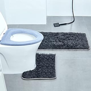 Set of 3 Grey Bath Mat Soft Microfiber Bathroom Rugs Sets with 50 x 80 cm Non Slip Bathtub Rug 50 x 40 cm Toilet Pedestal Mat Washable Thicker Bathroom Toilet Seat Cover Pad