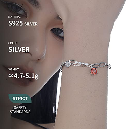 Women Baroque Pearls Handmade Bracelets 925 Sterling Silver Ruby Link Bracelet Fashion Jewelry Gift For Girls Silver #TOP2