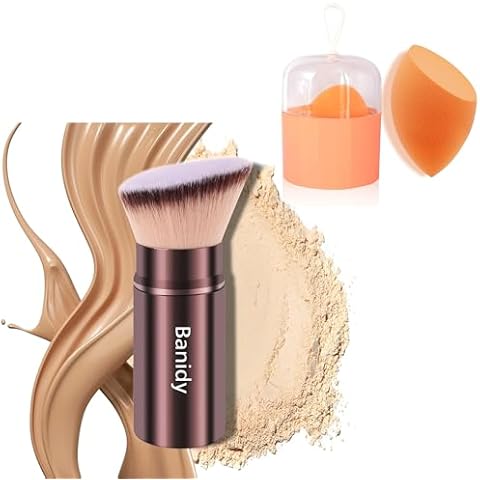 Makeup Brush + Makeup Sponge Set, Retractable Face Brushes & Makeup Blender Sponge with Holder Cover