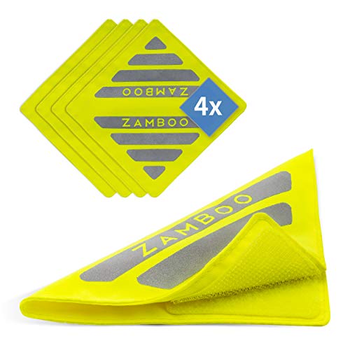 Zamboo 4er Pack Kinderwagen Reflektor Set Universal - 4 Stück Sicherheits-Reflektoren mit Klettverschluss, Ideal für Buggy, Sportwagen, Fahrrad, Anhänger und mehr - Neon Gelb