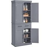 Yaheetech Kitchen Pantry Storage Cabinet with Drawer, 72.5' H Cupboard Pantry Cabinets with Adjustable Shelves and Barn Doors for Dining Room/Living Room, Dark Gray