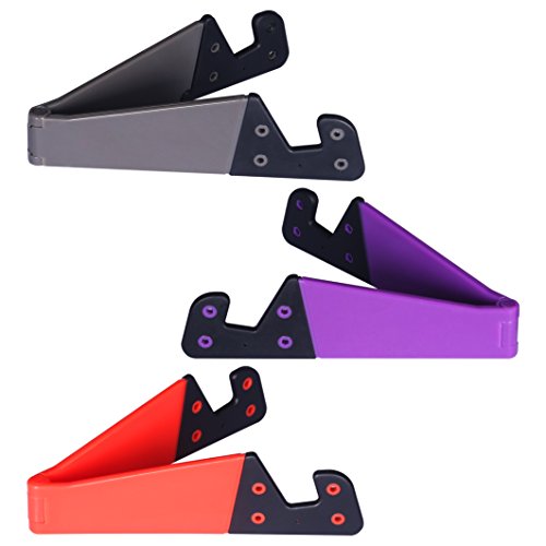 Honsky Cell Phone Tablet Stand,3 Packs Universal Foldable Pocket-sized Plastic V Smartphone CellPhone Desk Holder Mount, Compatible With iPad Mini, iPhone, Samsung Android Device Grey, Purple, Red
