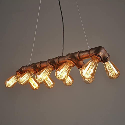 Industrial Pipe Chandelier Steampunk 10-Light Pendant Lighting Fixture Vintage Edison